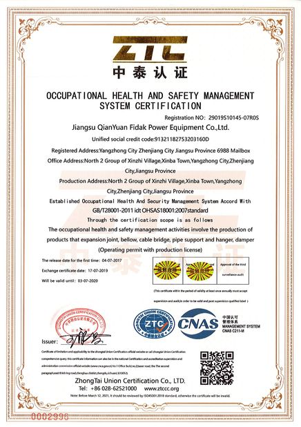 Κίνα Jiangsu Qianyuanfeida  electric equipment Co.,Ltd Πιστοποιήσεις